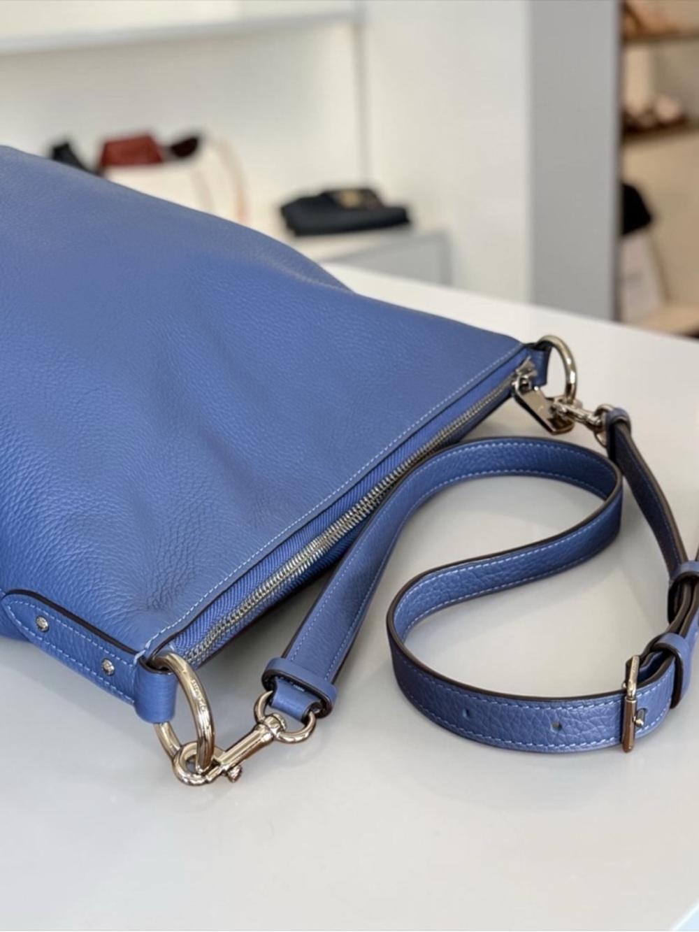 Authentic Coach Abby Blue Pebbled Leather Duffle Bag Handbag Crossbody! COA! - Picture 5 of 13